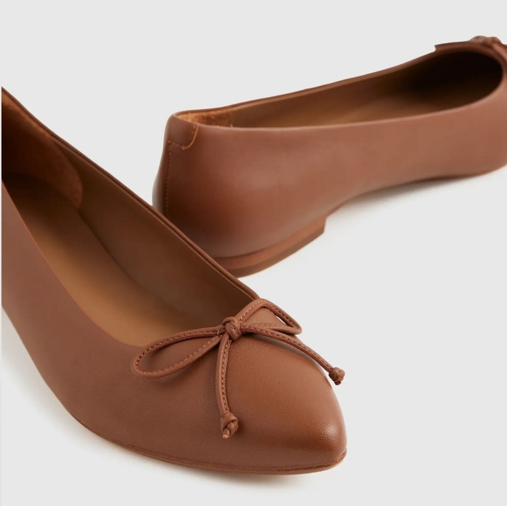 Quince FIRE! NIB! Italian Leather Bow Ballet Flat in Cognac. Sz 9. R2S!! - Picture 3 of 14